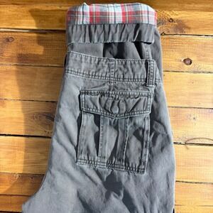 OLD NAVY Mens Cargo Pants Brown Plaid Lined 34x30 (Fits 34x28) Cotton Twill